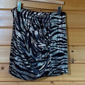 Bar III Black and Silver Zebra Sequin Mini Skirt